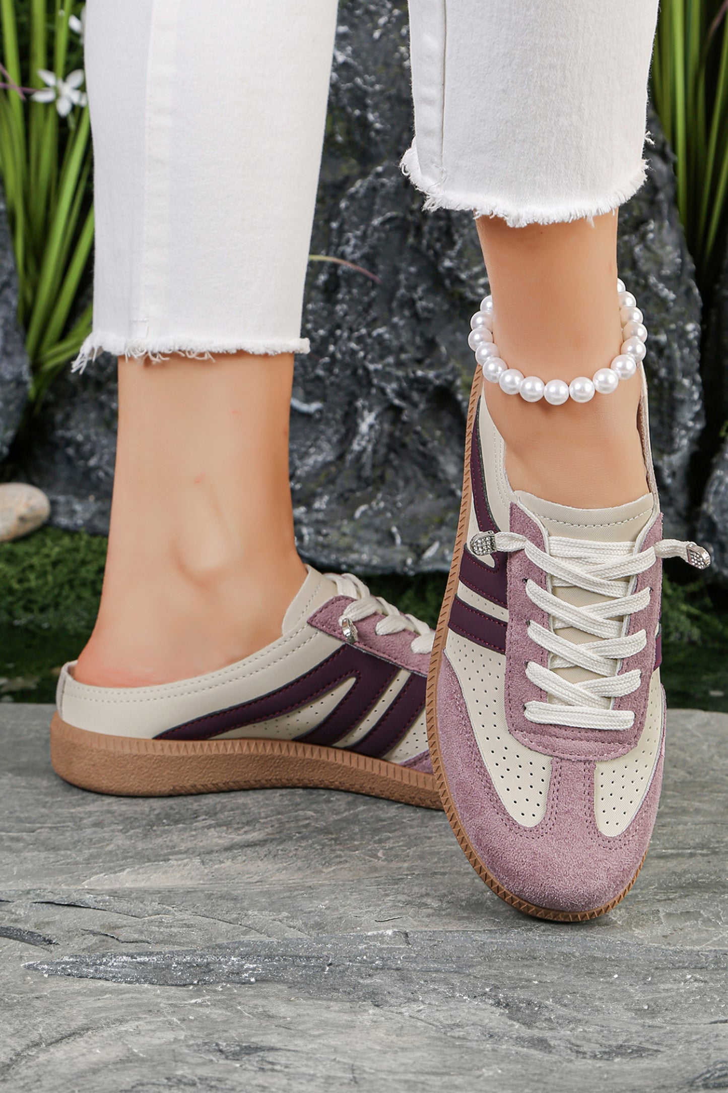 Pink Eyelet PU Leather Patchwork Color Pop Sneakers