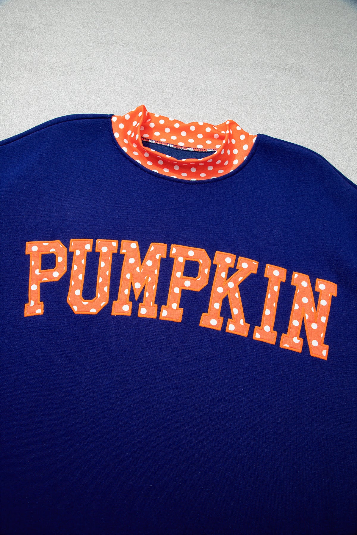 Grapefruit Orange Polka Dot Letter Print Contrast Trim Mock Neck Sweatshirt