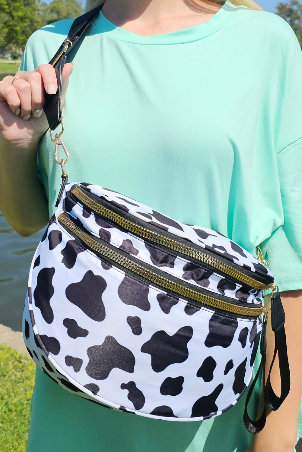 Bright Pink Checkered Print Wide Strap Large Crossbody Bag