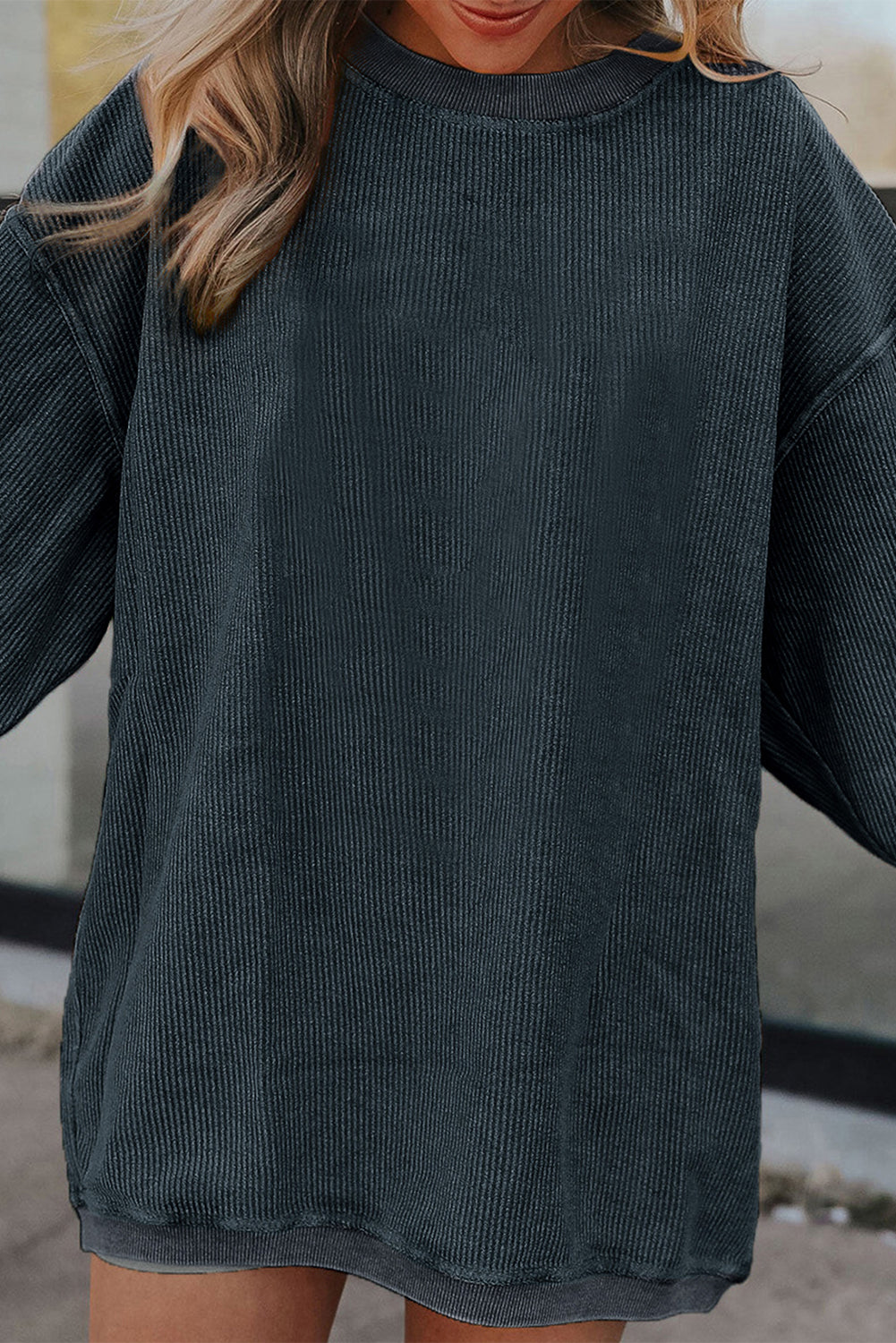 Grass Green Ribbed Corduroy Oversized Sweatshirt