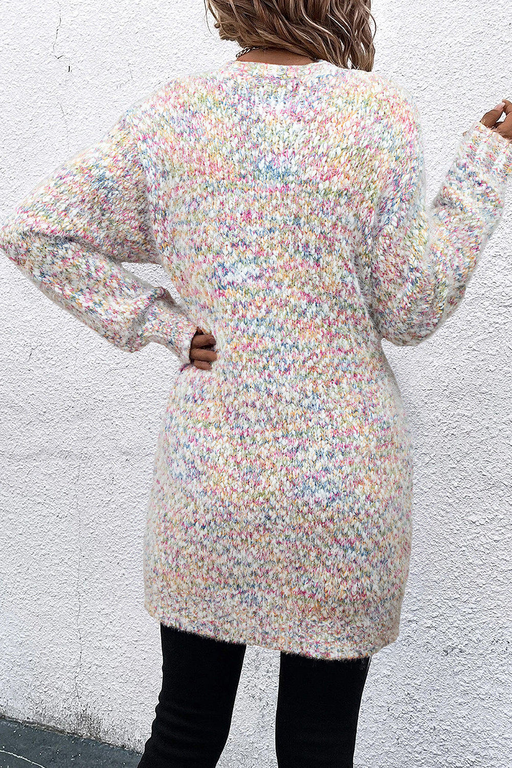 Pink Multicolor Confetti Open Front Knit Cardigan