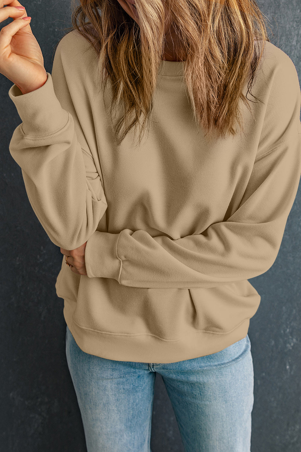Dark Green Solid Classic Crewneck Pullover Sweatshirt