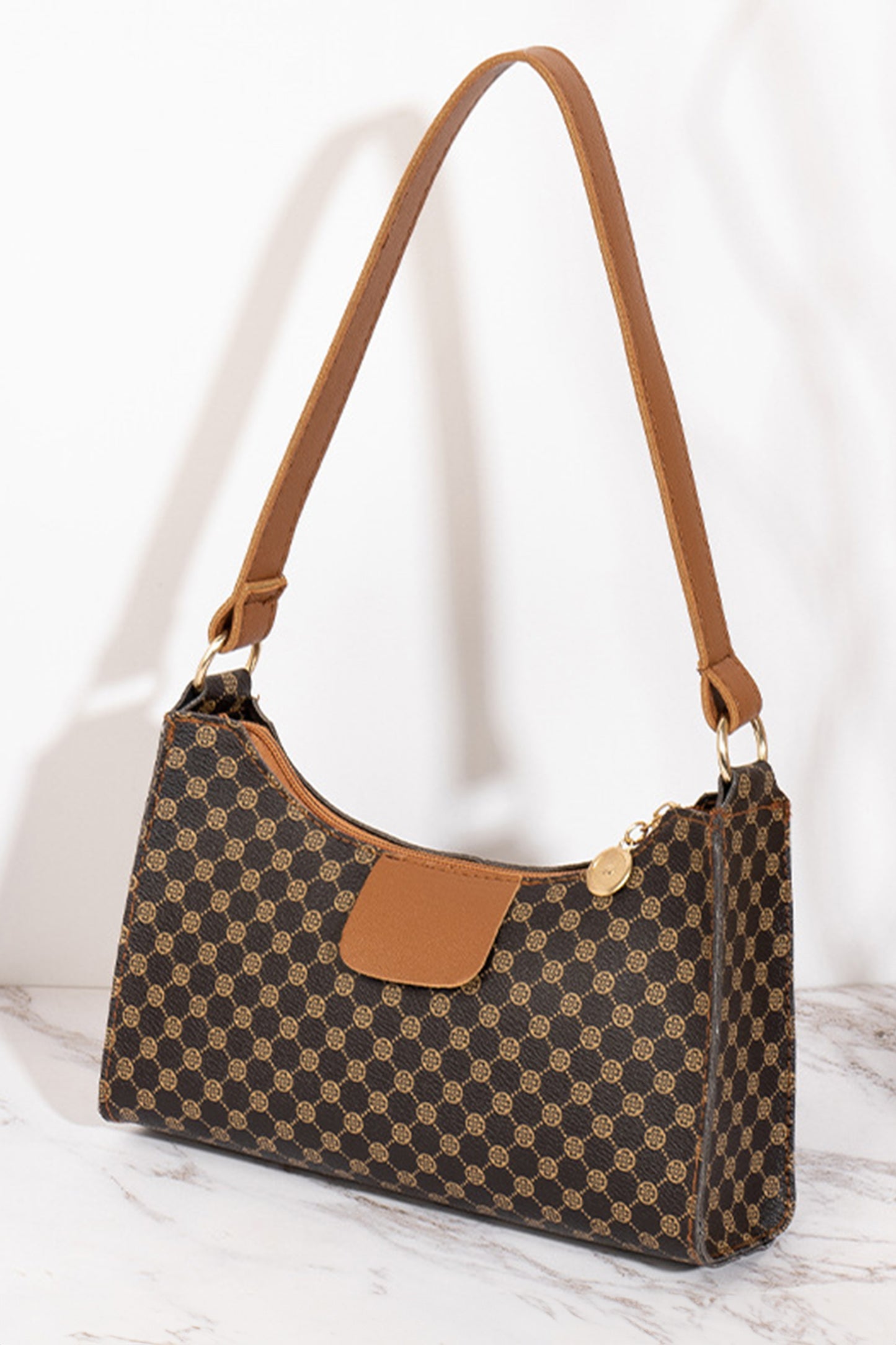 Coffee Luxury Inspired Print PU Leather Shoulder Bag