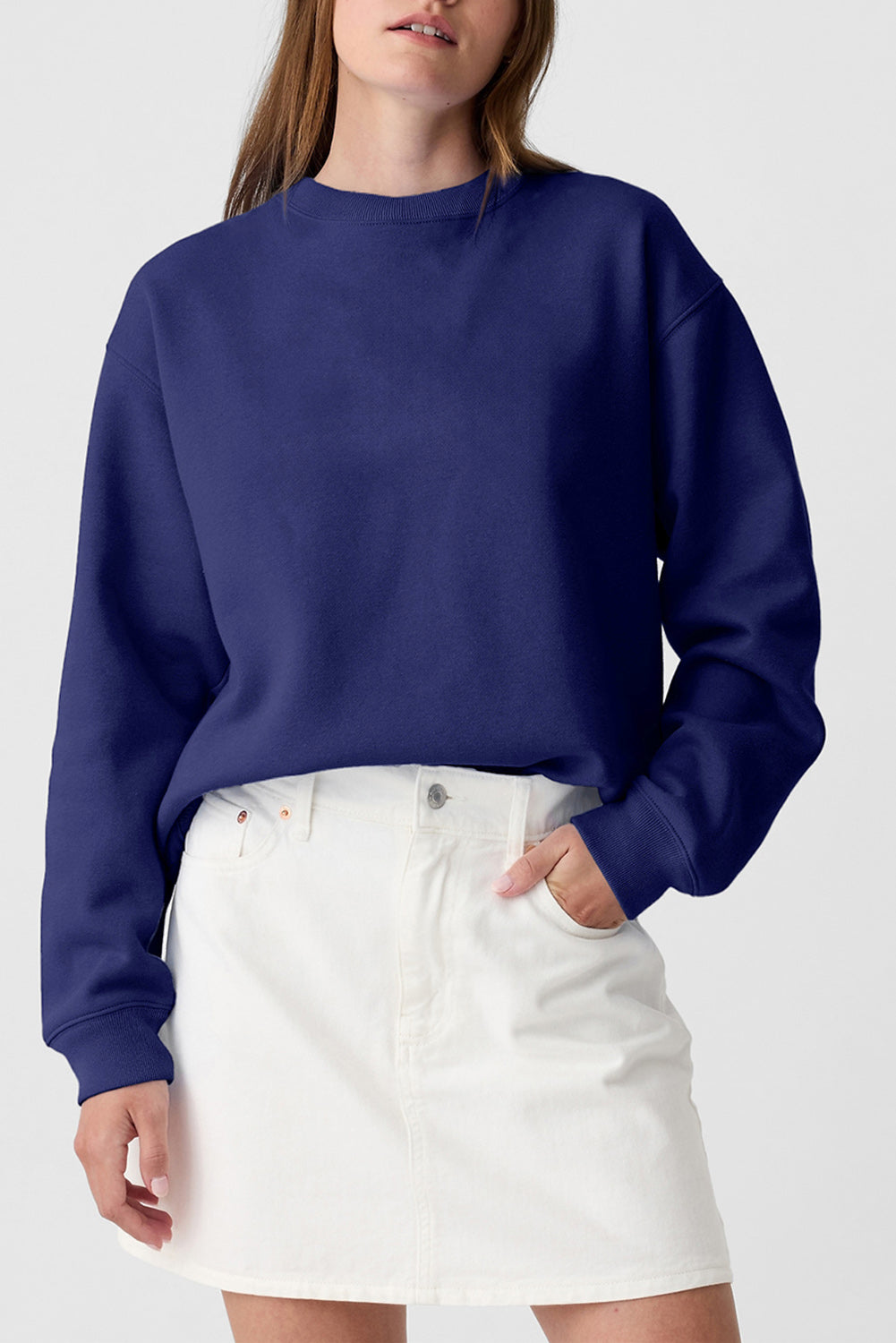 Burgundy Plain Drop Shoulder Crewneck Pullover Sweatshirt