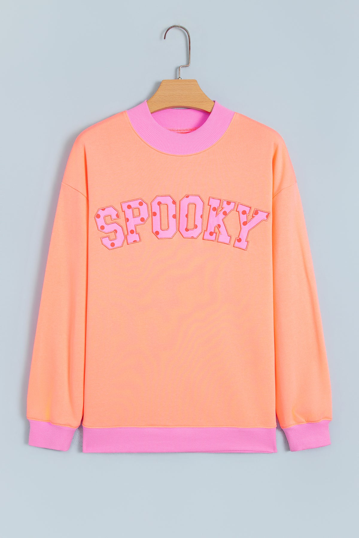 Pink Polka Dot Letter Graphic Colorblock Tunic Sweatshirt