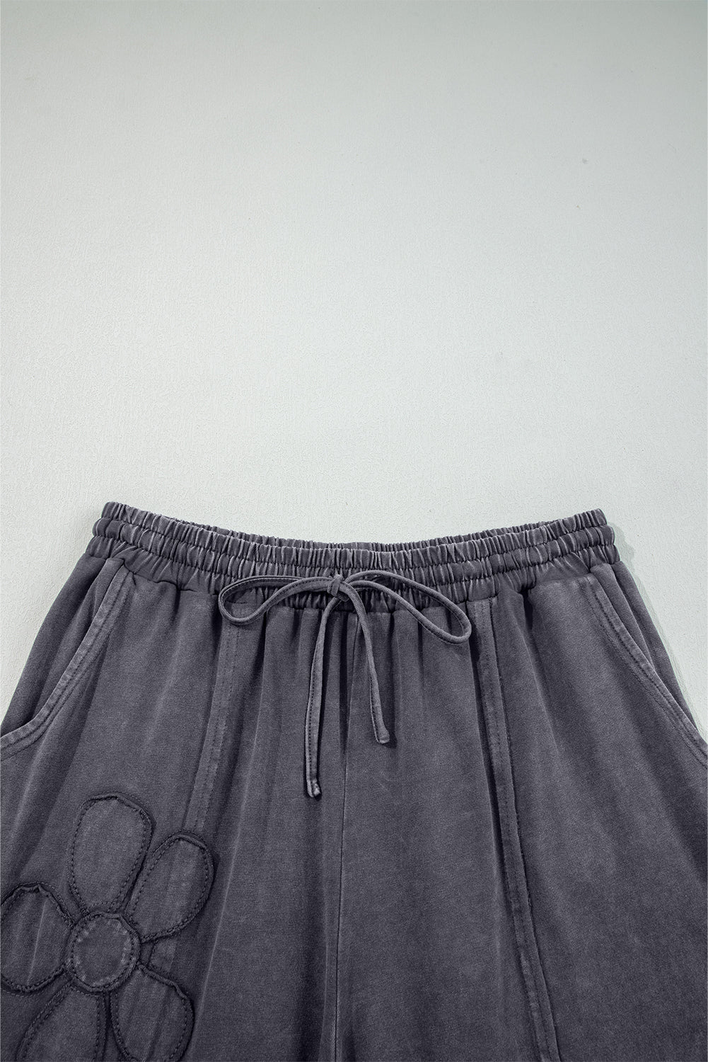 Pink Flower Patch Mineral Washed Terry Knit Cropped Wide Leg Pants