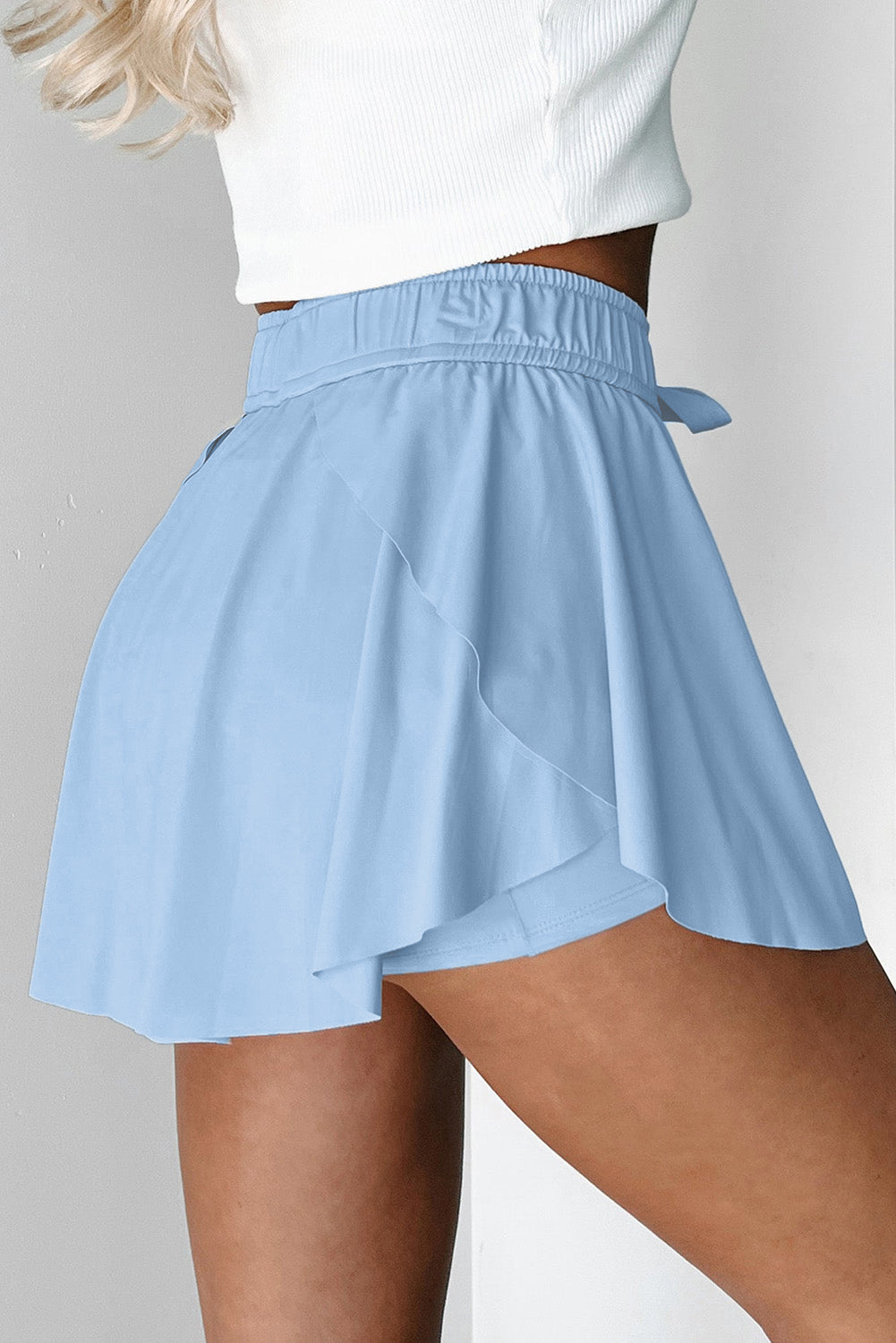 Light Green Drawstring High Waist Lined Tennis Skorts