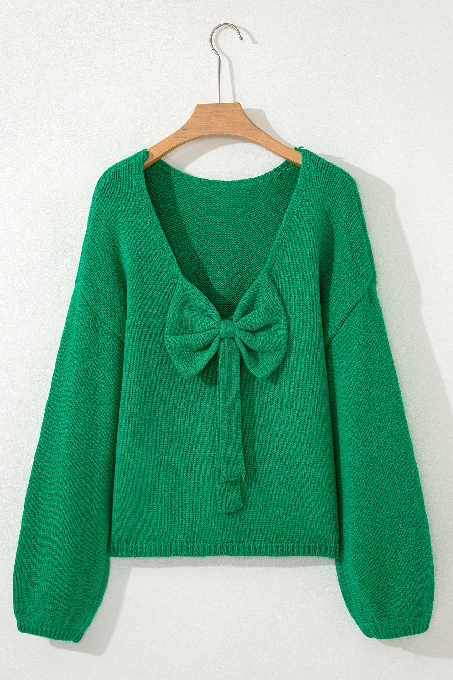 Black Festive Bow Backless Bubble Sleeve Sweater