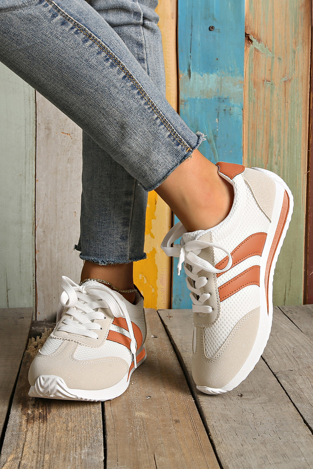 Blackish Green Color Block Patchwork Breathable Lace-up Sneakers