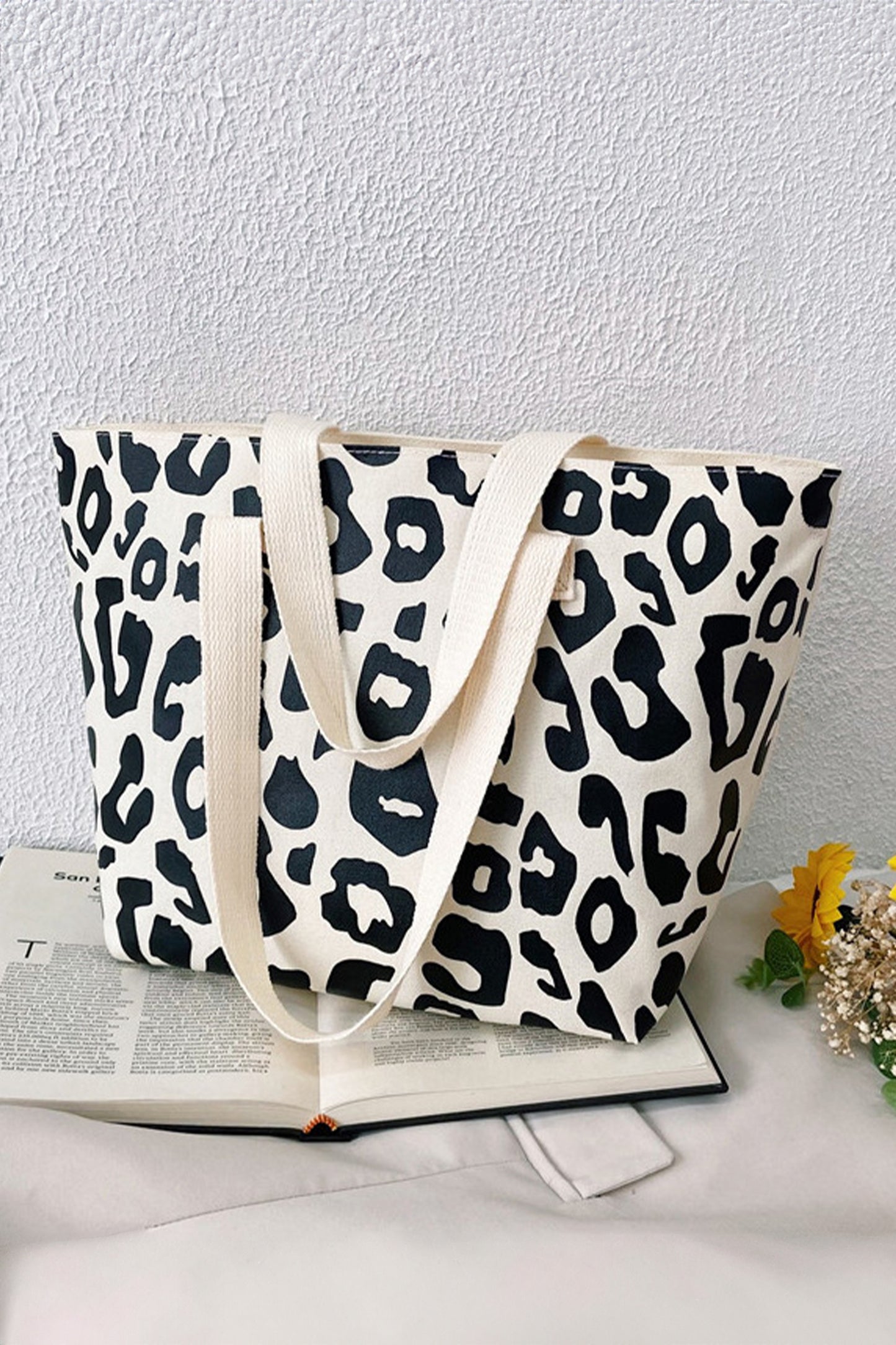 Black Leopard Print Canvas Tote Bag