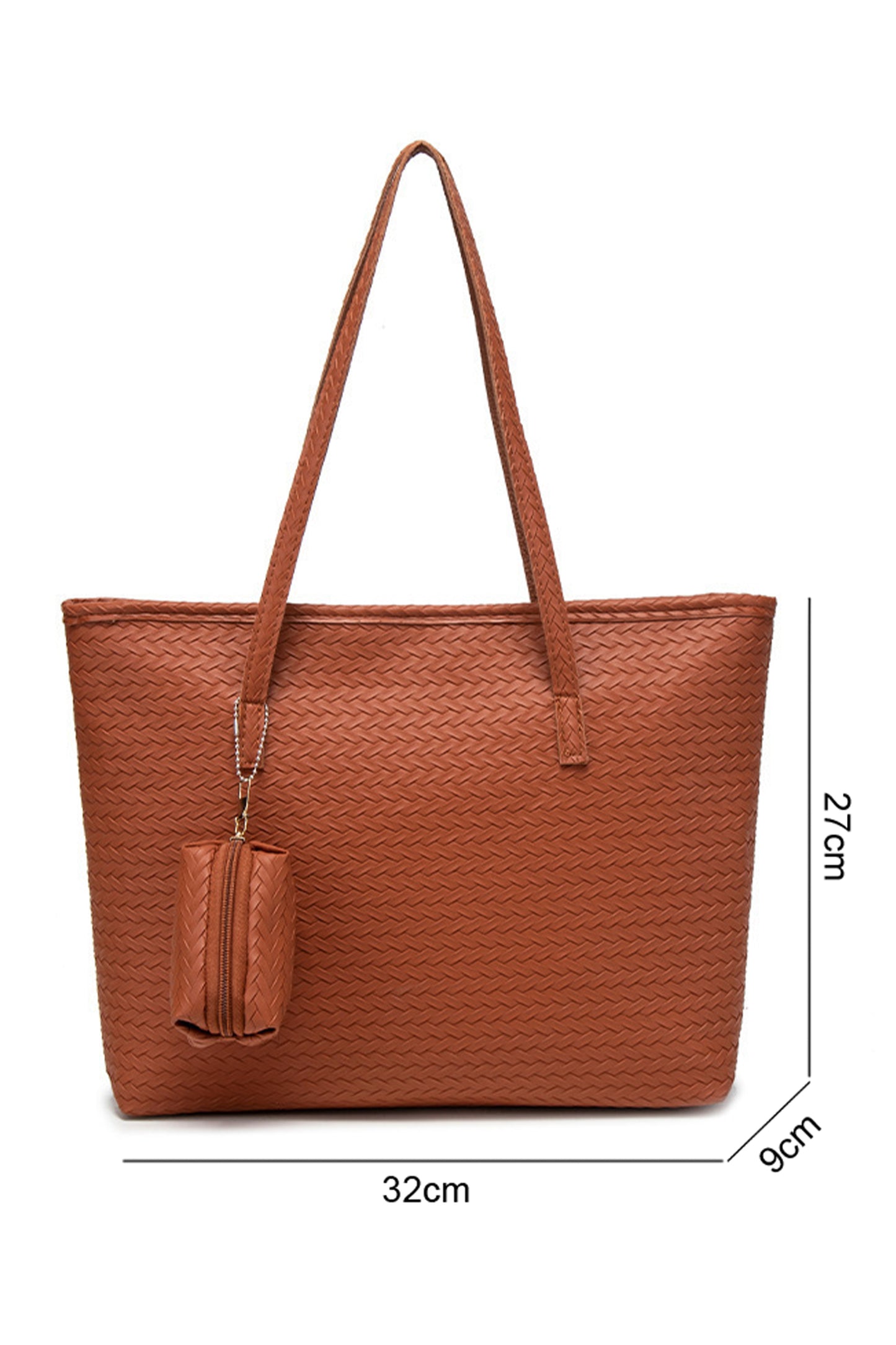 Cinnamon Leatherette Woven Tote Bag with Detachable Pouch