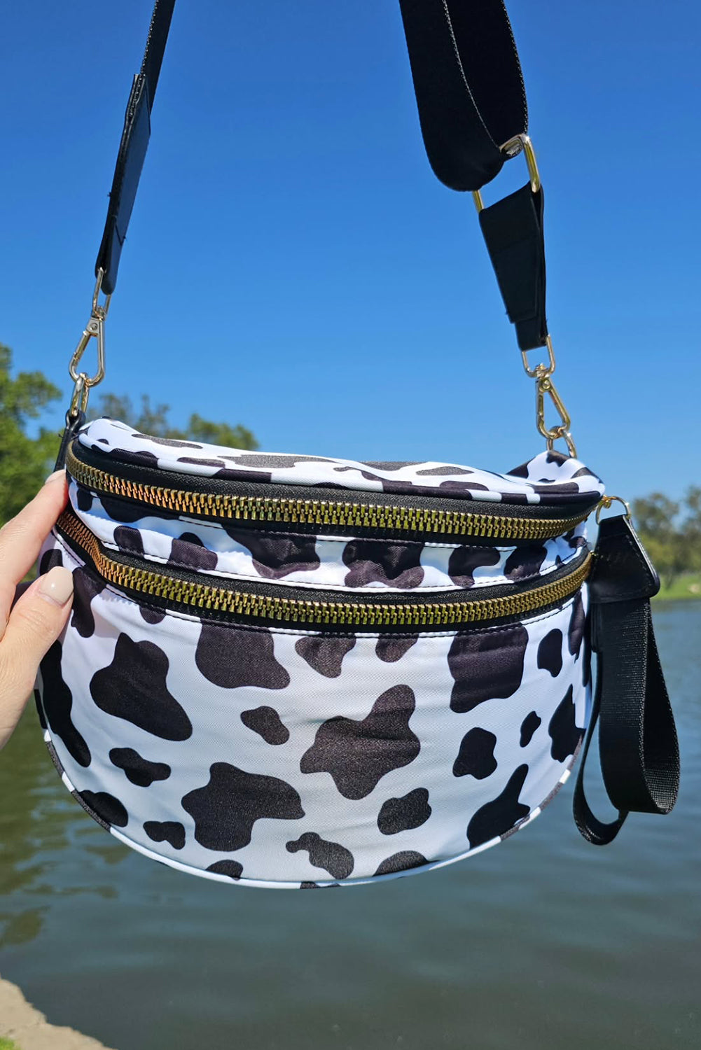 Bright Pink Checkered Print Wide Strap Large Crossbody Bag