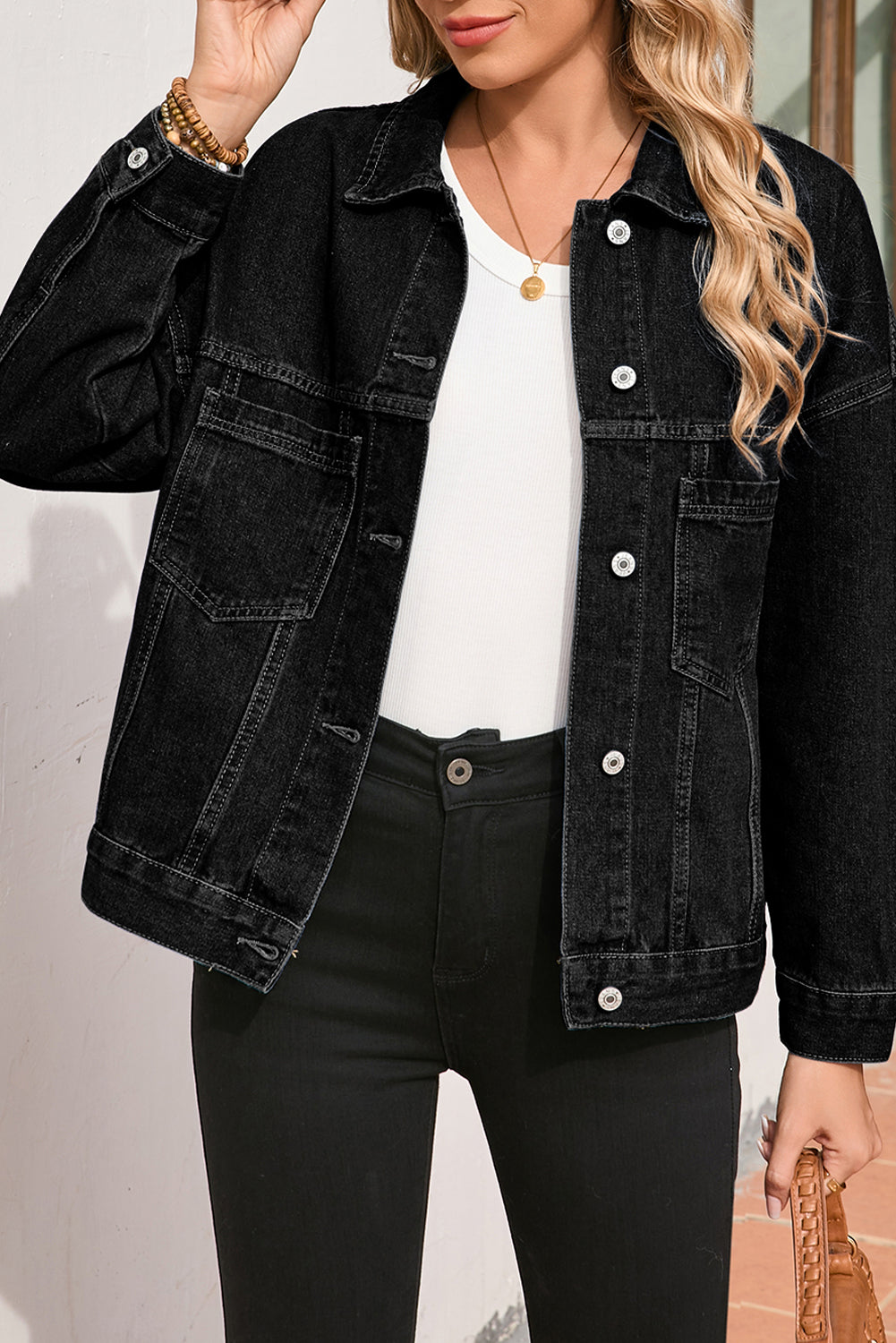 Light Blue Washed Oversize Pocketed Denim Jacket