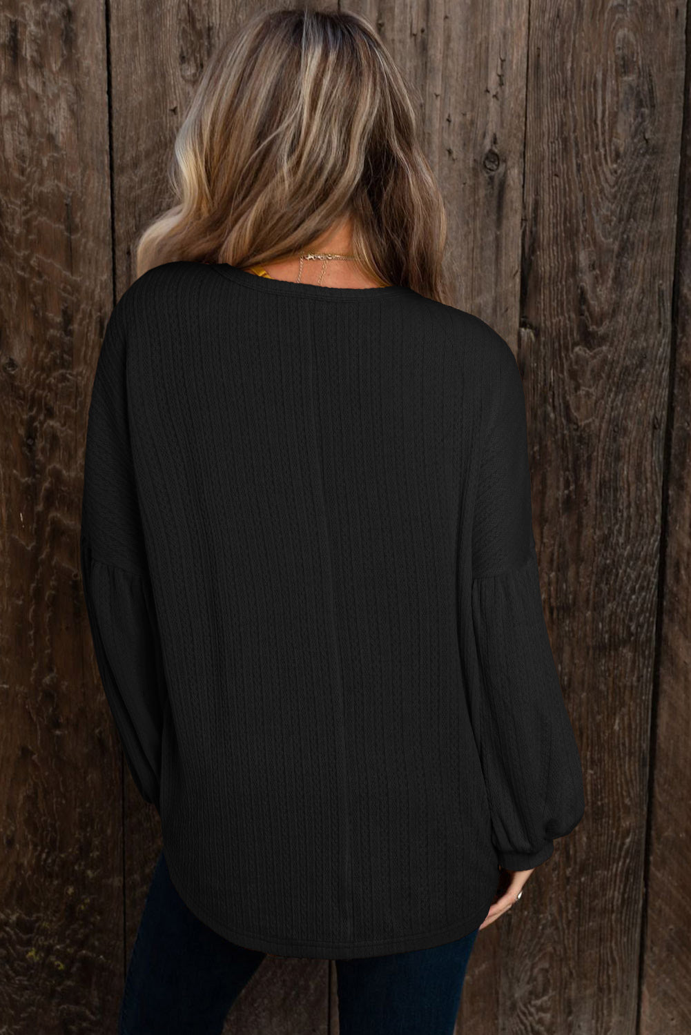 Faux Knit Jacquard Puffy Long Sleeve Top