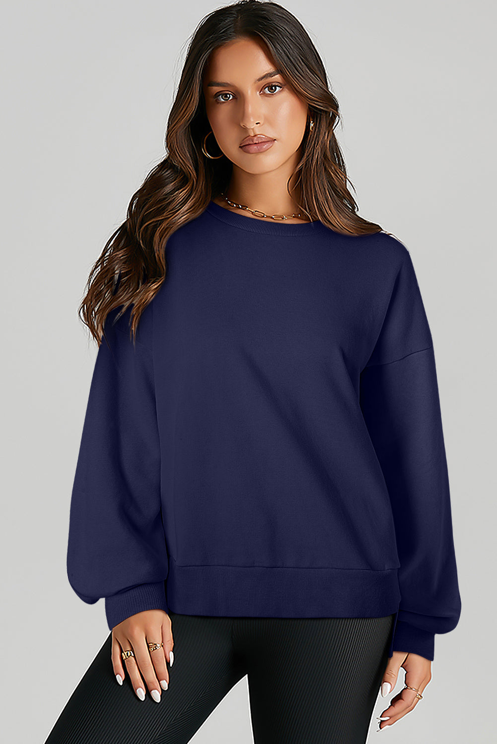 Valerian Solid O Neck High Low Hem Pullover Sweatshirt