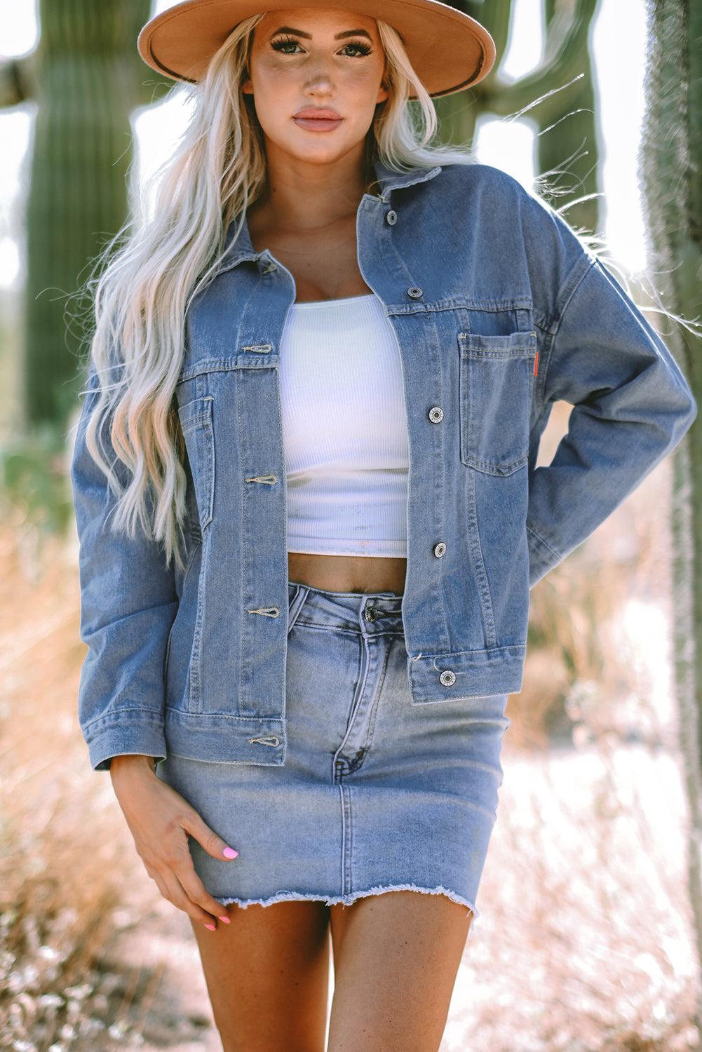 Light Blue Washed Oversize Pocketed Denim Jacket