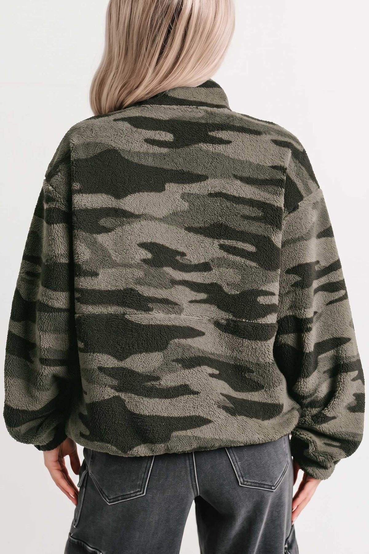 Multicolour Camouflage Fleece Half Zip-Up Long Sleeve Pocket Sweatshirt