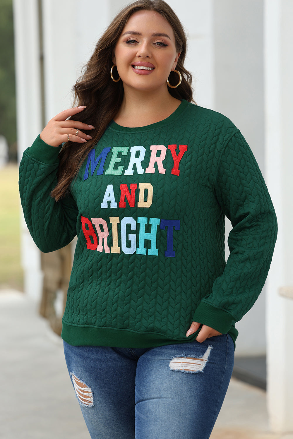 White Merry And Bright Cable Knit Pullover Sweatshirt