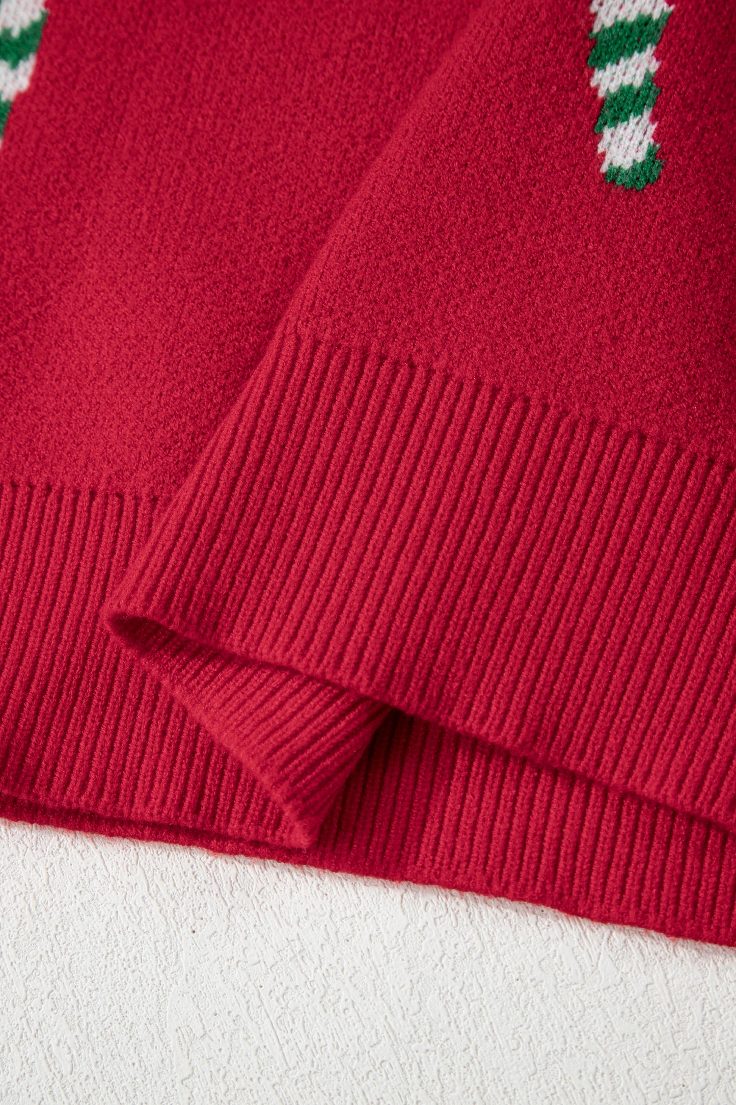 Dark Green Christmas Candy Cane Holiday Drop Shoulder Sweater