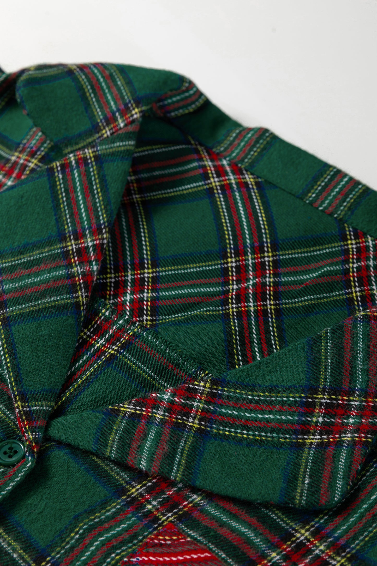 Red Plaid Contrast Patched Christmas Holiday Long Sleeve Shirt and Short 2pcs Pajama Set
