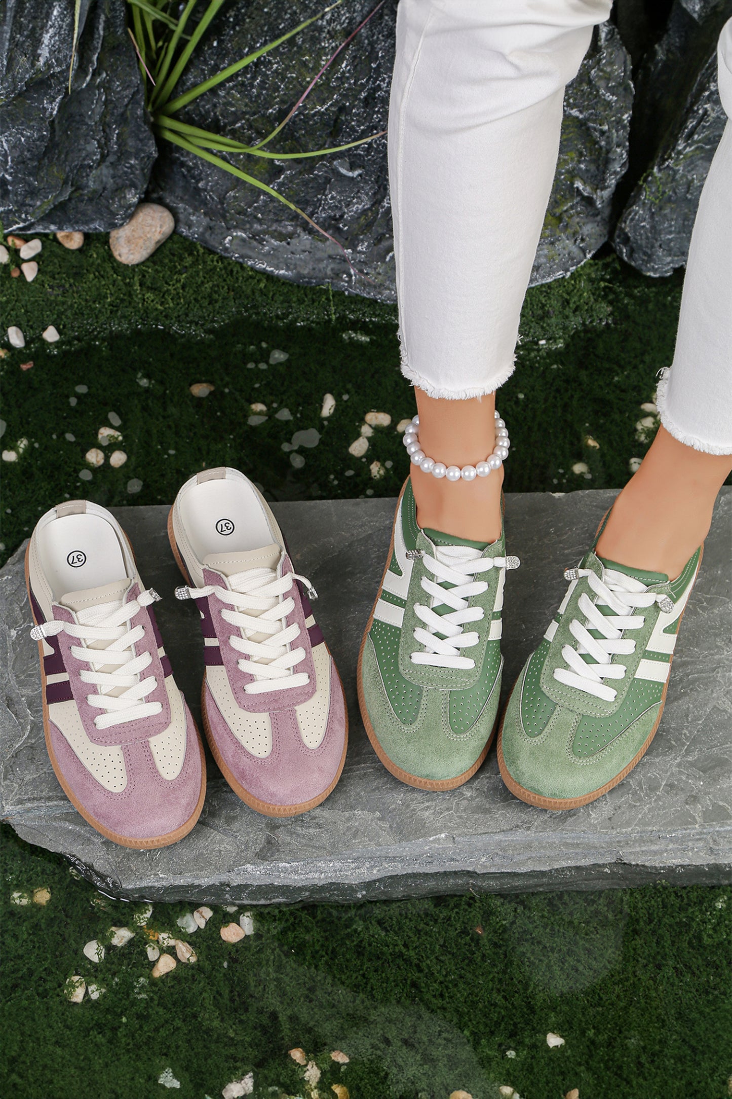 Pink Eyelet PU Leather Patchwork Color Pop Sneakers