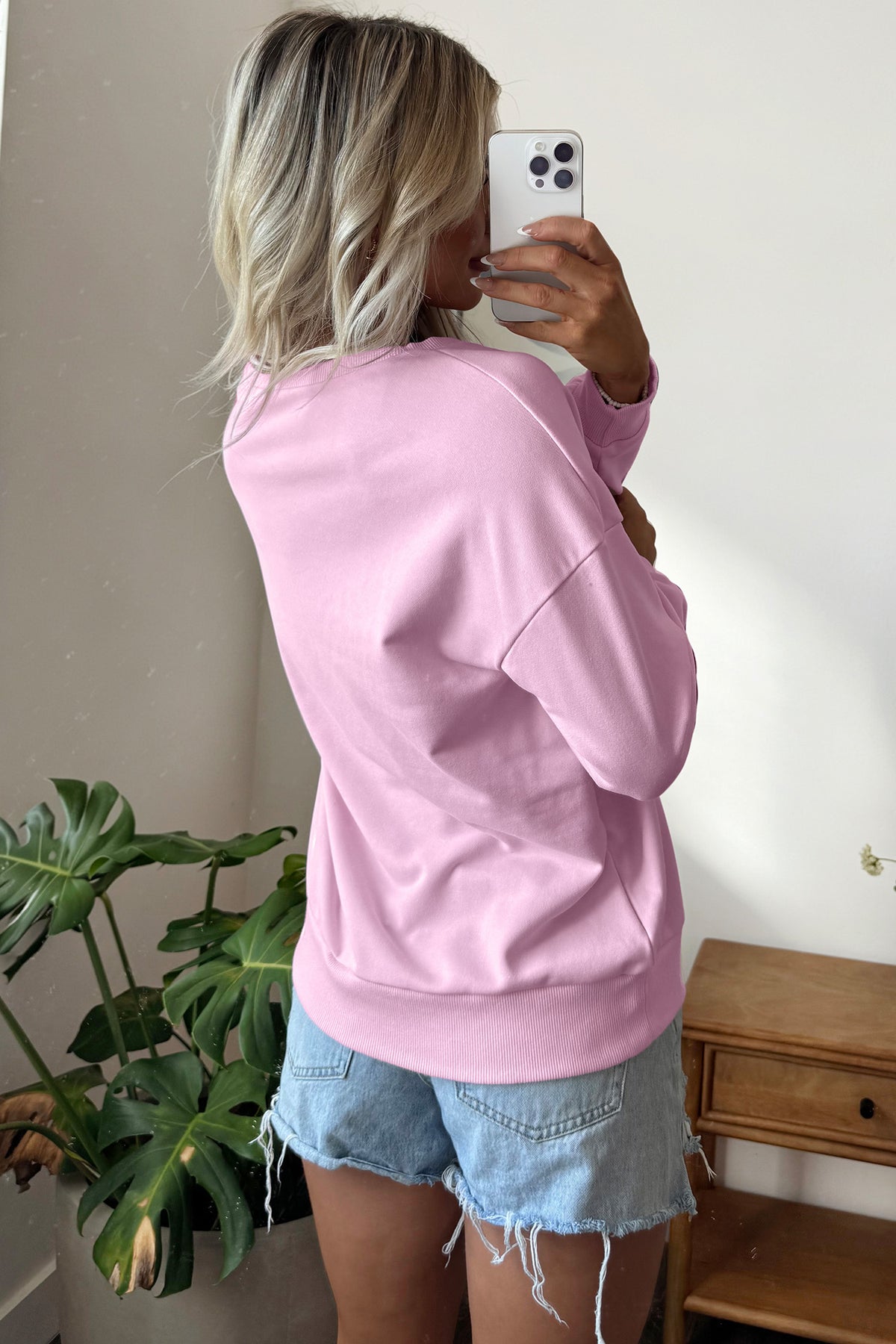 White Patchwork Stars Plaid Unique Floral Letters Baggy Sweatshirt