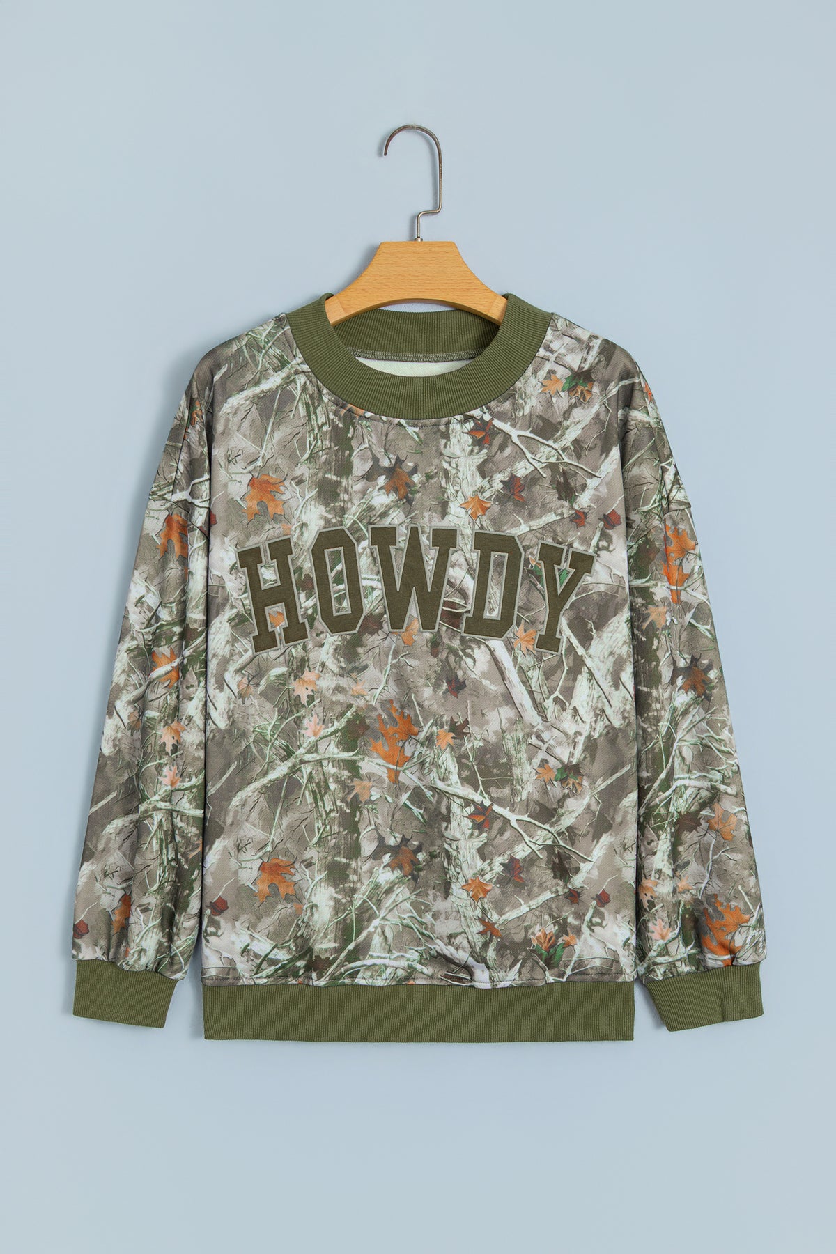 Green Western Camo Print Baggy Pullover Sweatshirt