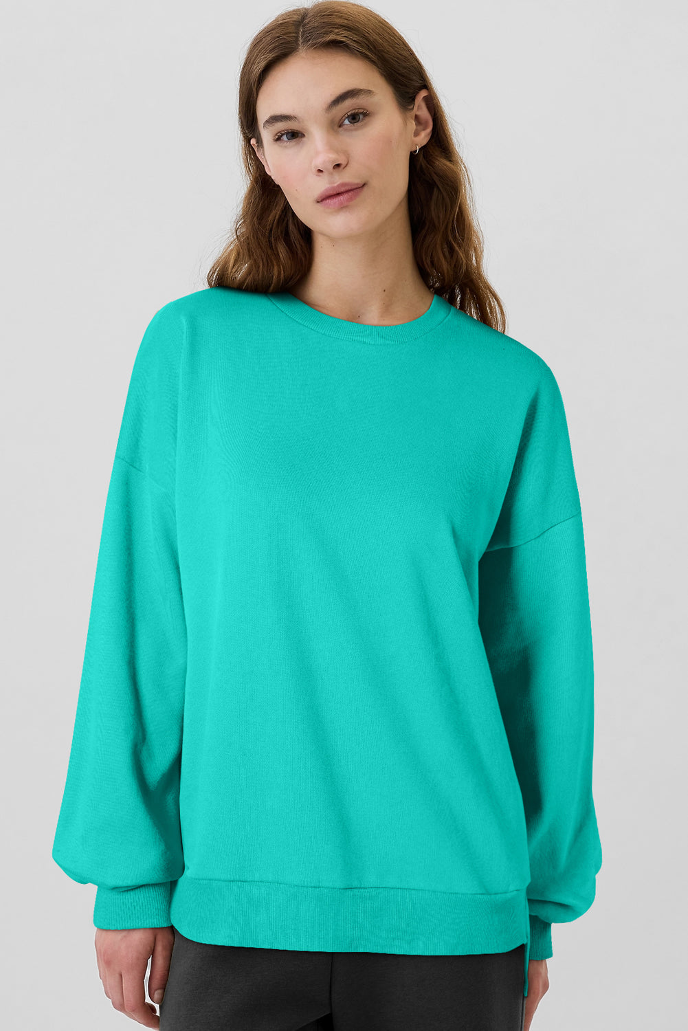 Valerian Solid Fleece Lined Drop Shoulder High Low Sweatshirt