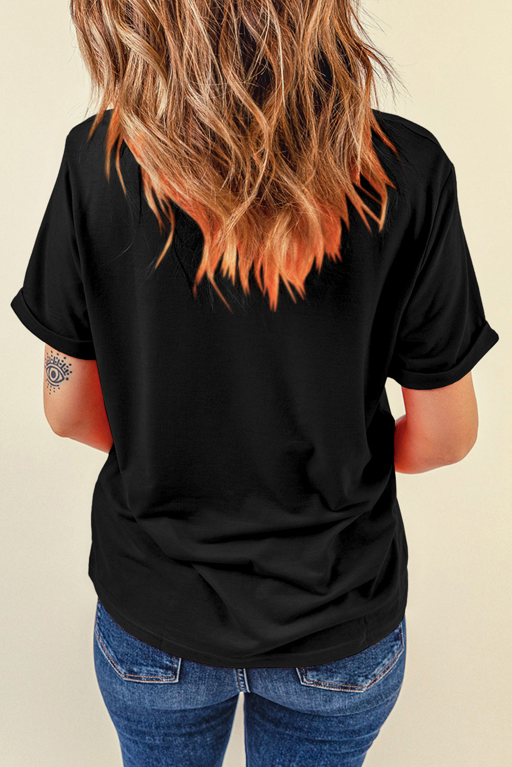 Black Halloween Ghost Bow Embroidered Loose T Shirt