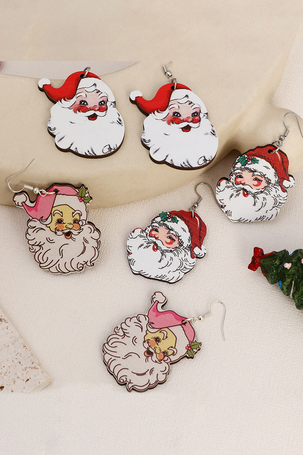 White 3 Pairs Christmas Santa Clause Pendant Hook Earrings