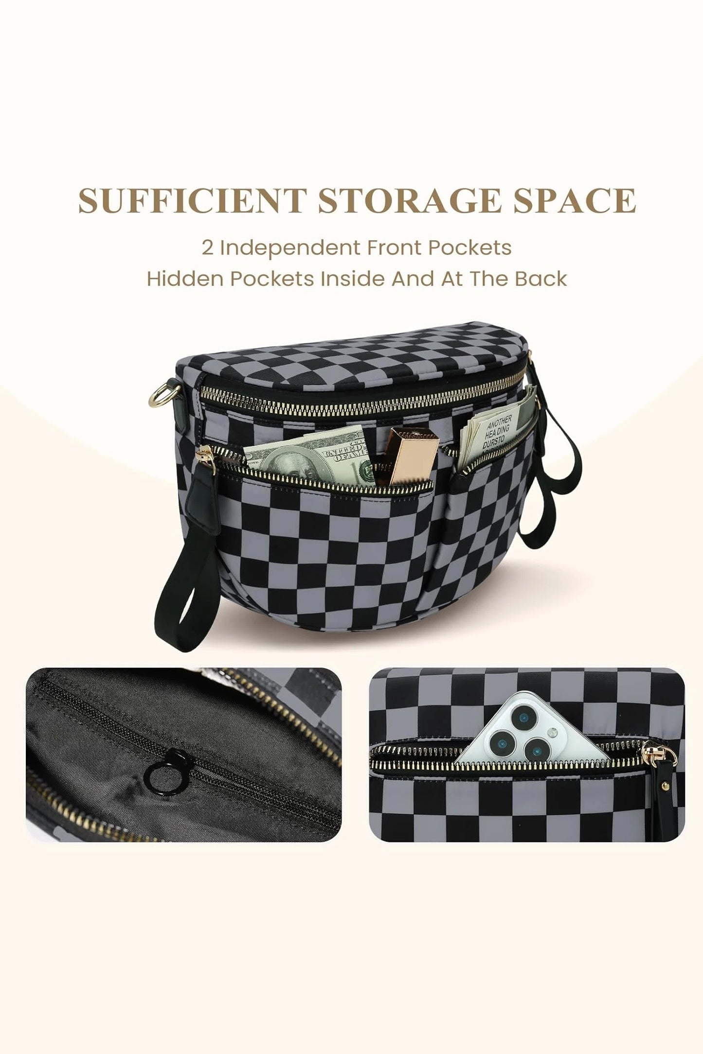 Dirty blue Canvas Checkerboard Pattern 27cm Compact Crossbody Bag