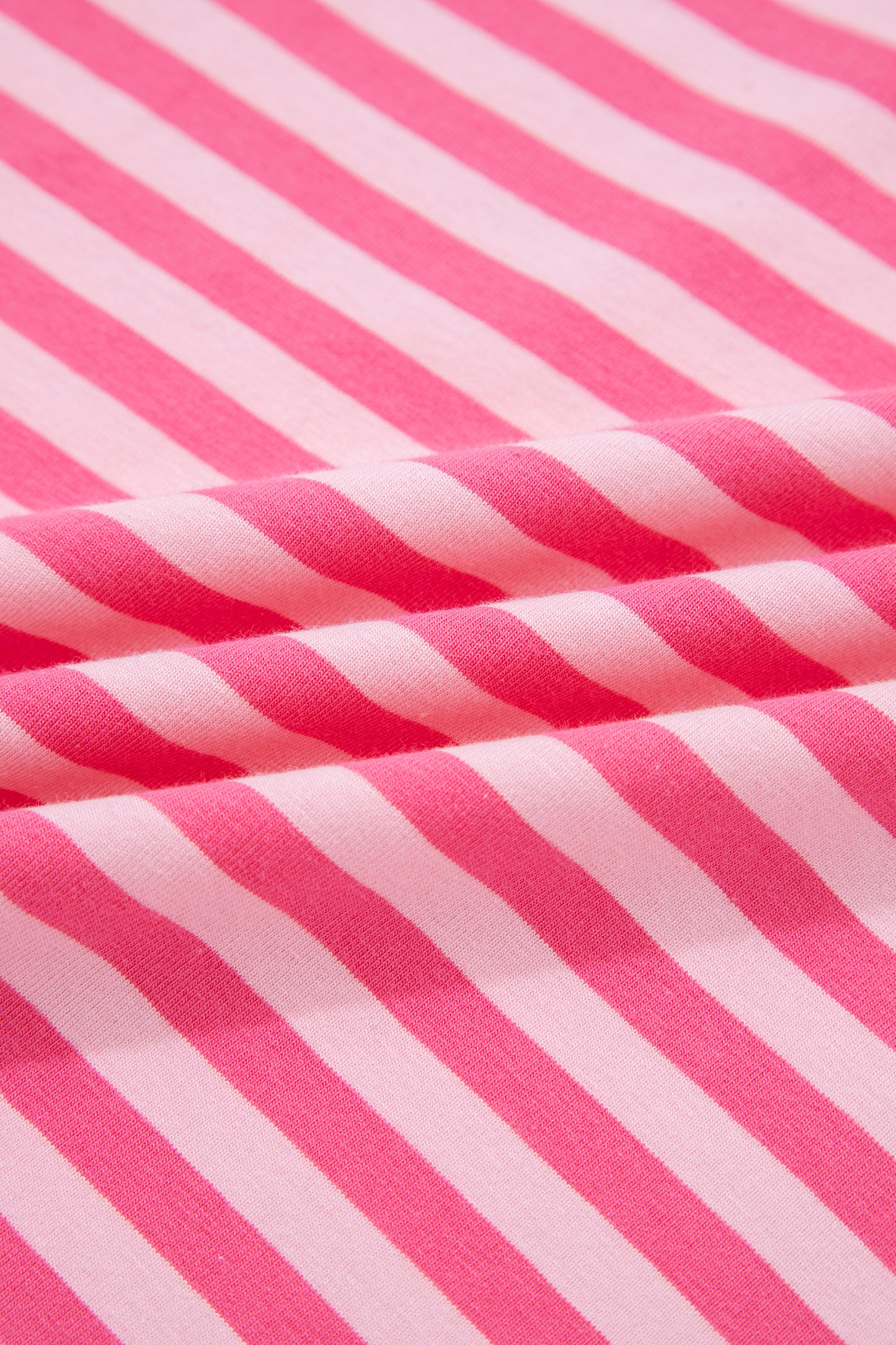 Pink Stripe Drop Shoulder Round Neck Top and Buttoned Straight Pants Two Piece Set