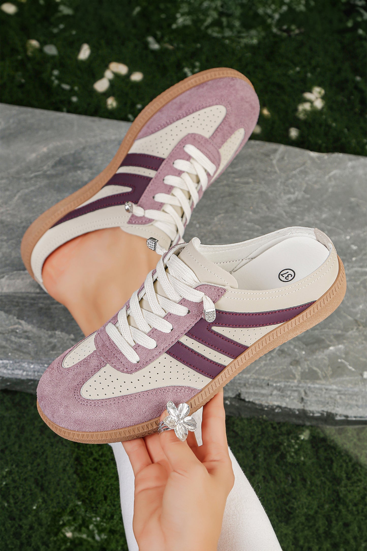 Pink Eyelet PU Leather Patchwork Color Pop Sneakers