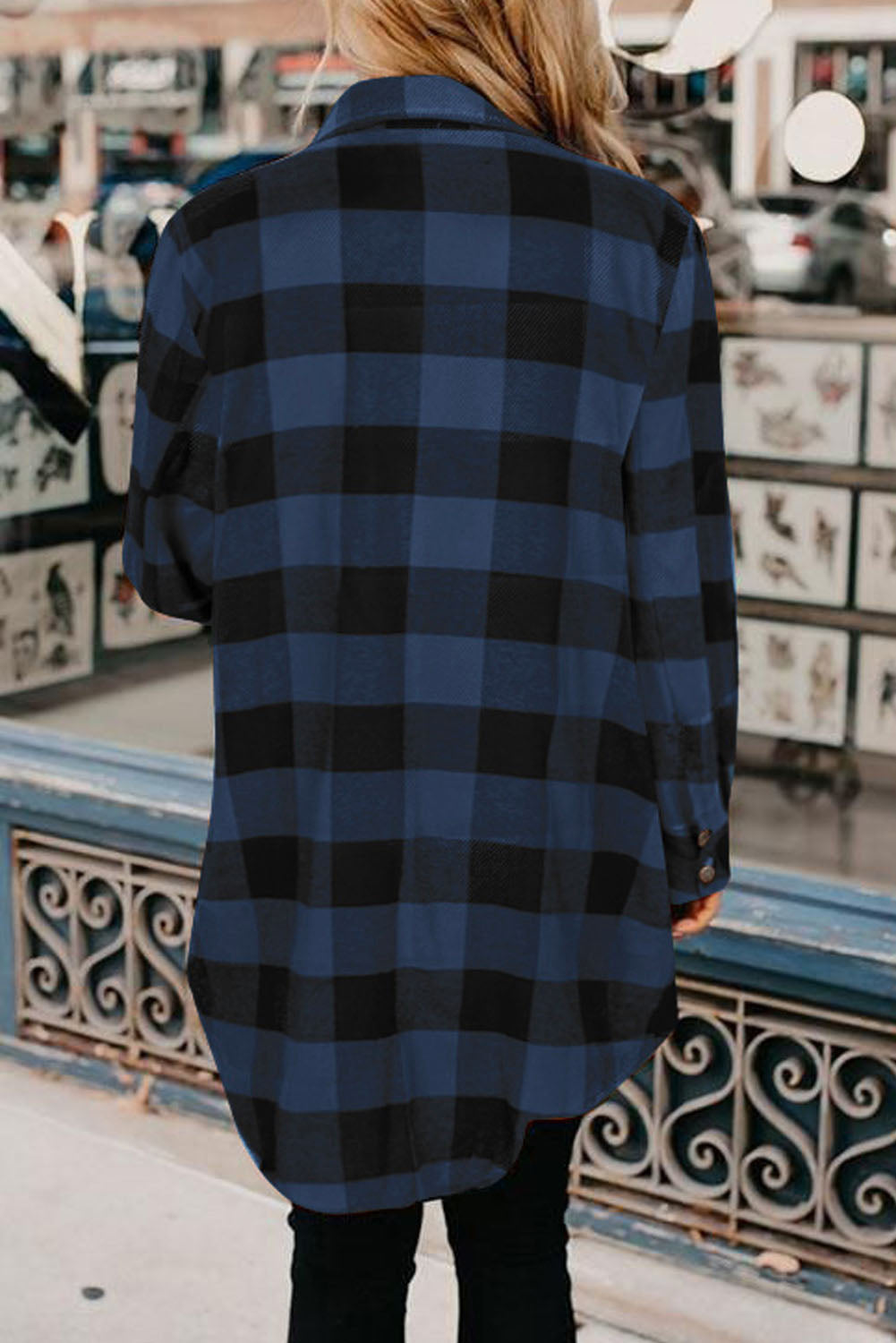 Green Turn-down Collar Plaid Shirt Coat