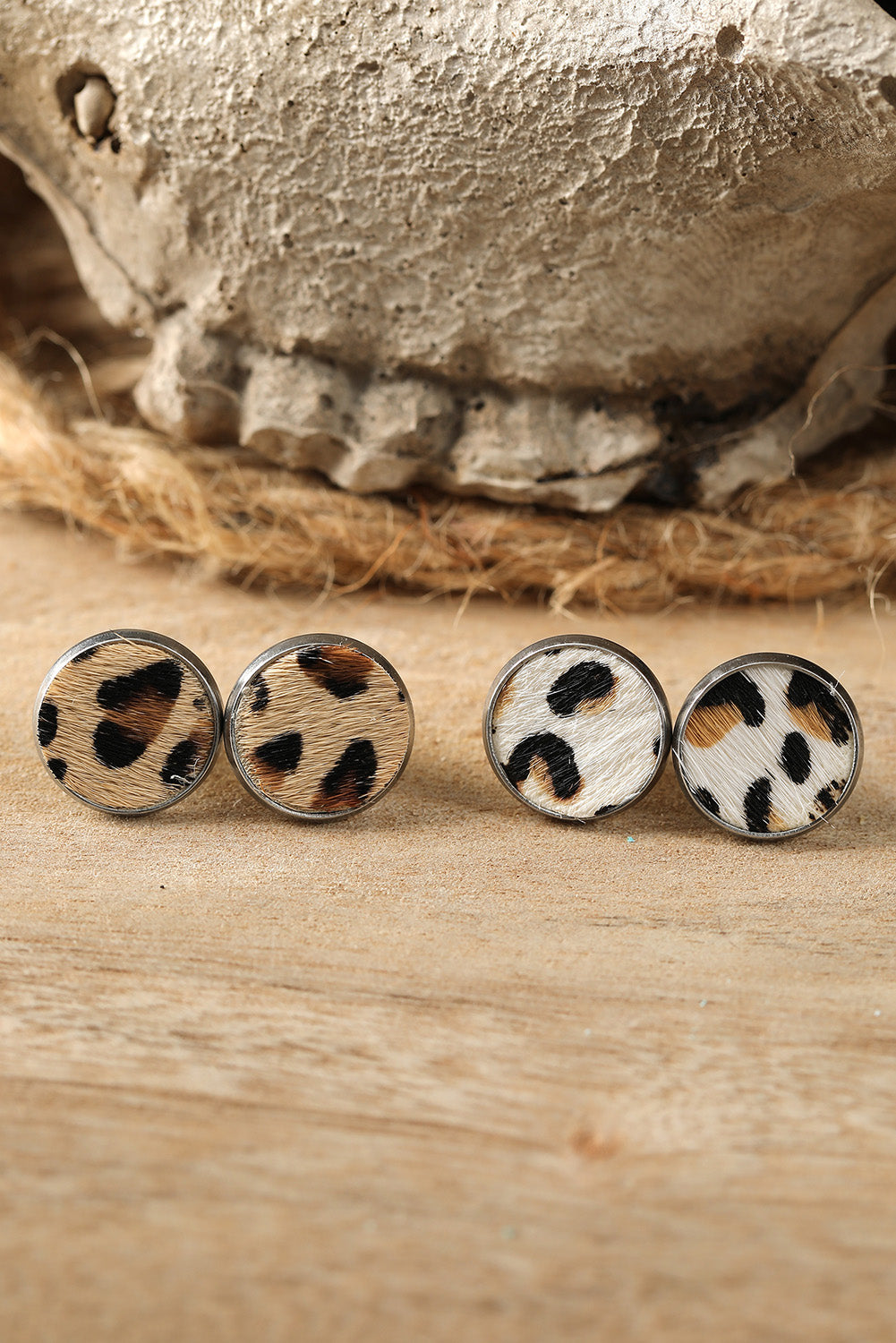 Brown Leopard Studded Earrings