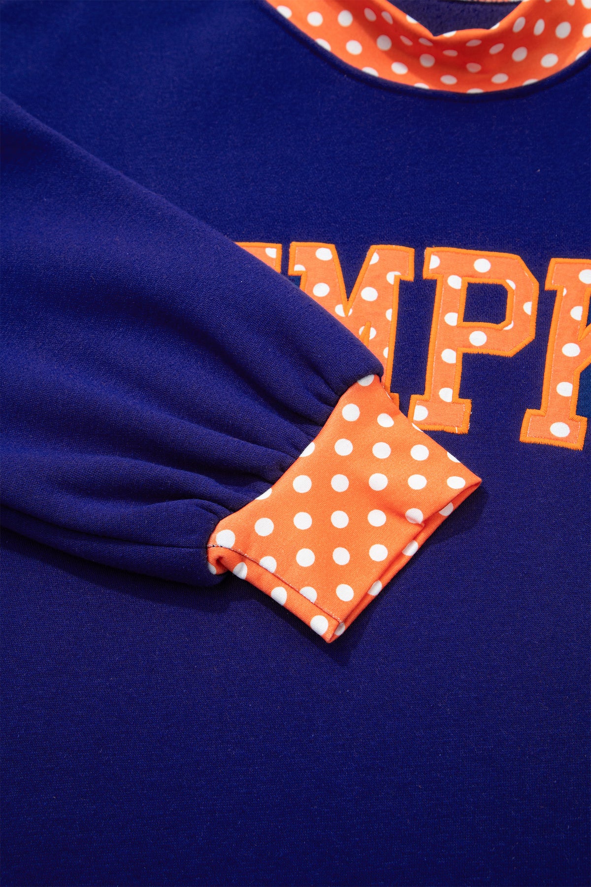 Grapefruit Orange Polka Dot Letter Print Contrast Trim Mock Neck Sweatshirt