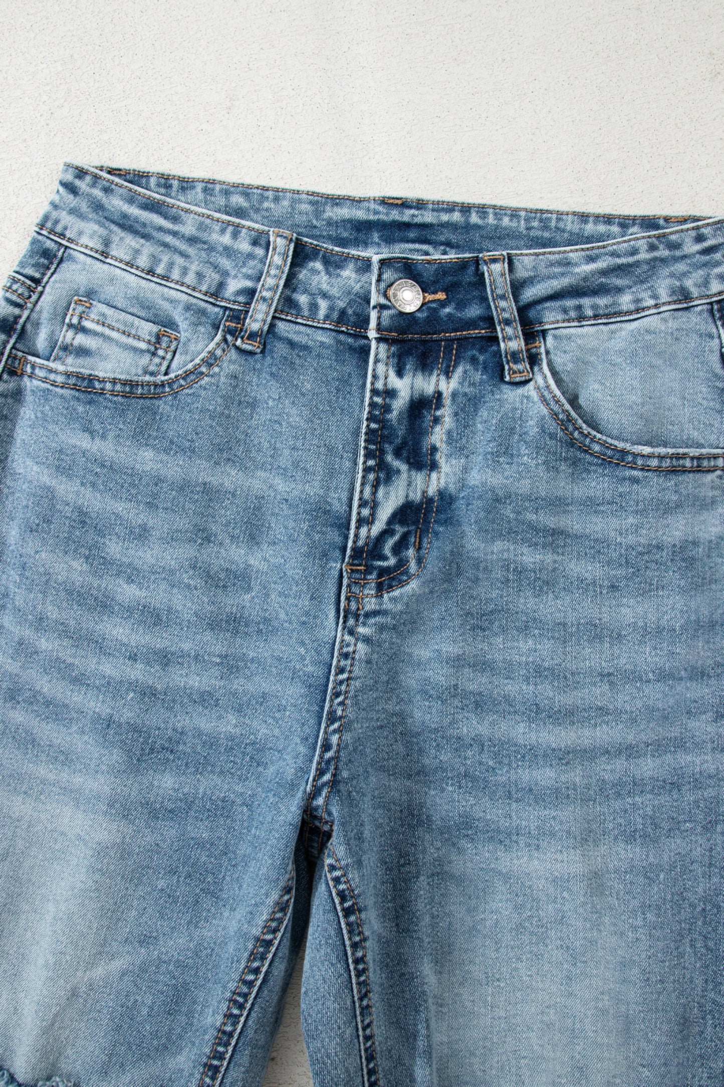 Myosotis Raw Hem Ripped Open Knee Fit Flare Jeans