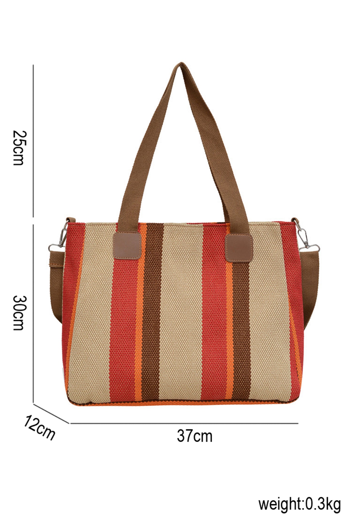 Fiery Red Canvas Striped Convertible Tote Bag