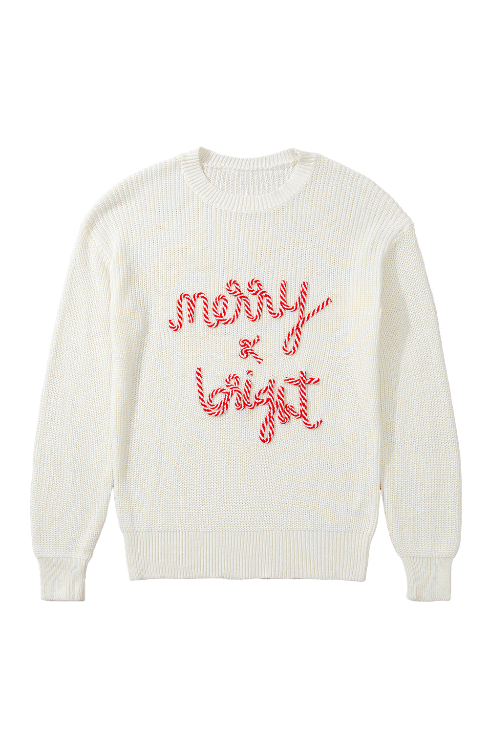 White Striped Merry Bright Letter Christmas Sweater