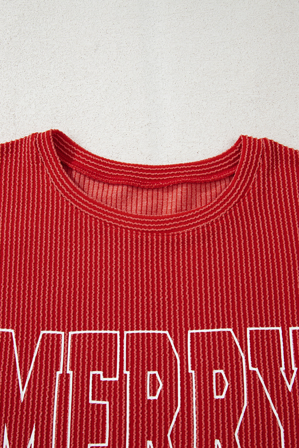 Fiery Red Twist Ribbed MERRY Letter Graphic Plus Size Pullover