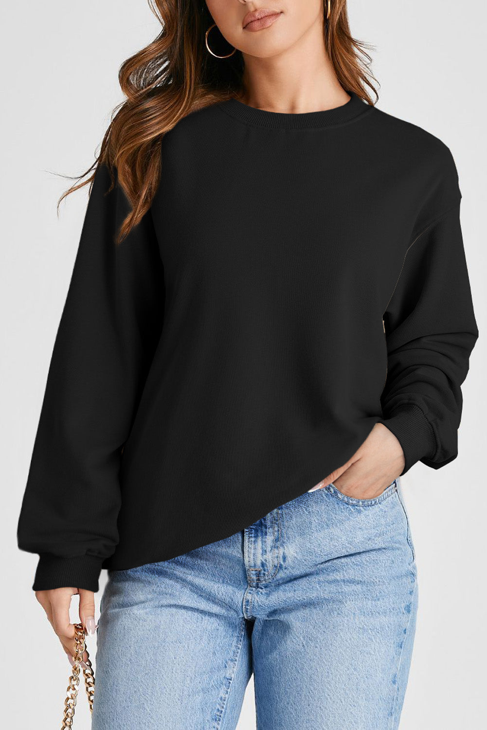 Burgundy Plain Drop Shoulder Crewneck Pullover Sweatshirt