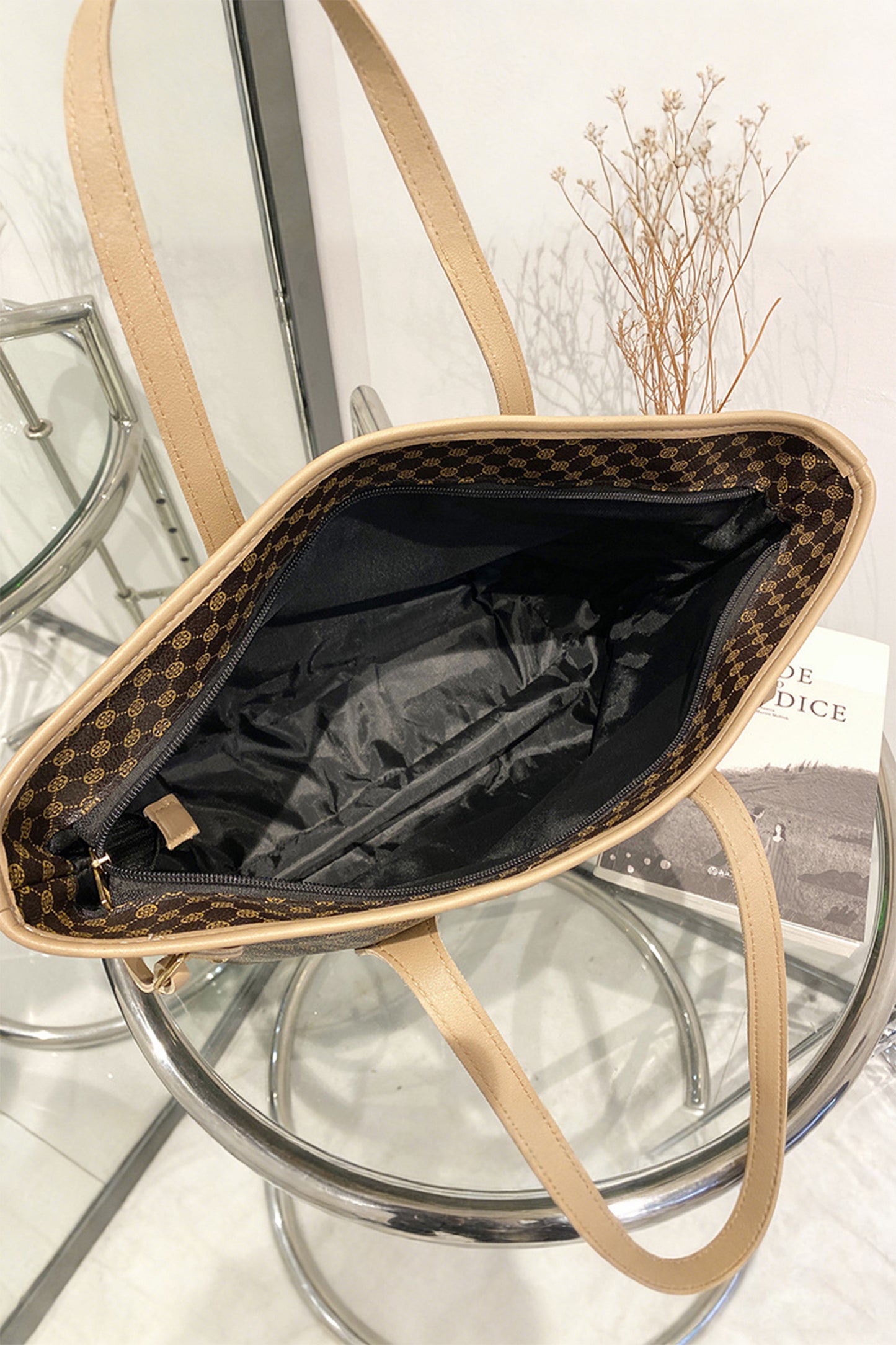 Coffee Luxury Fashion Print PU Leather Versatile One Shoulder Tote Bag
