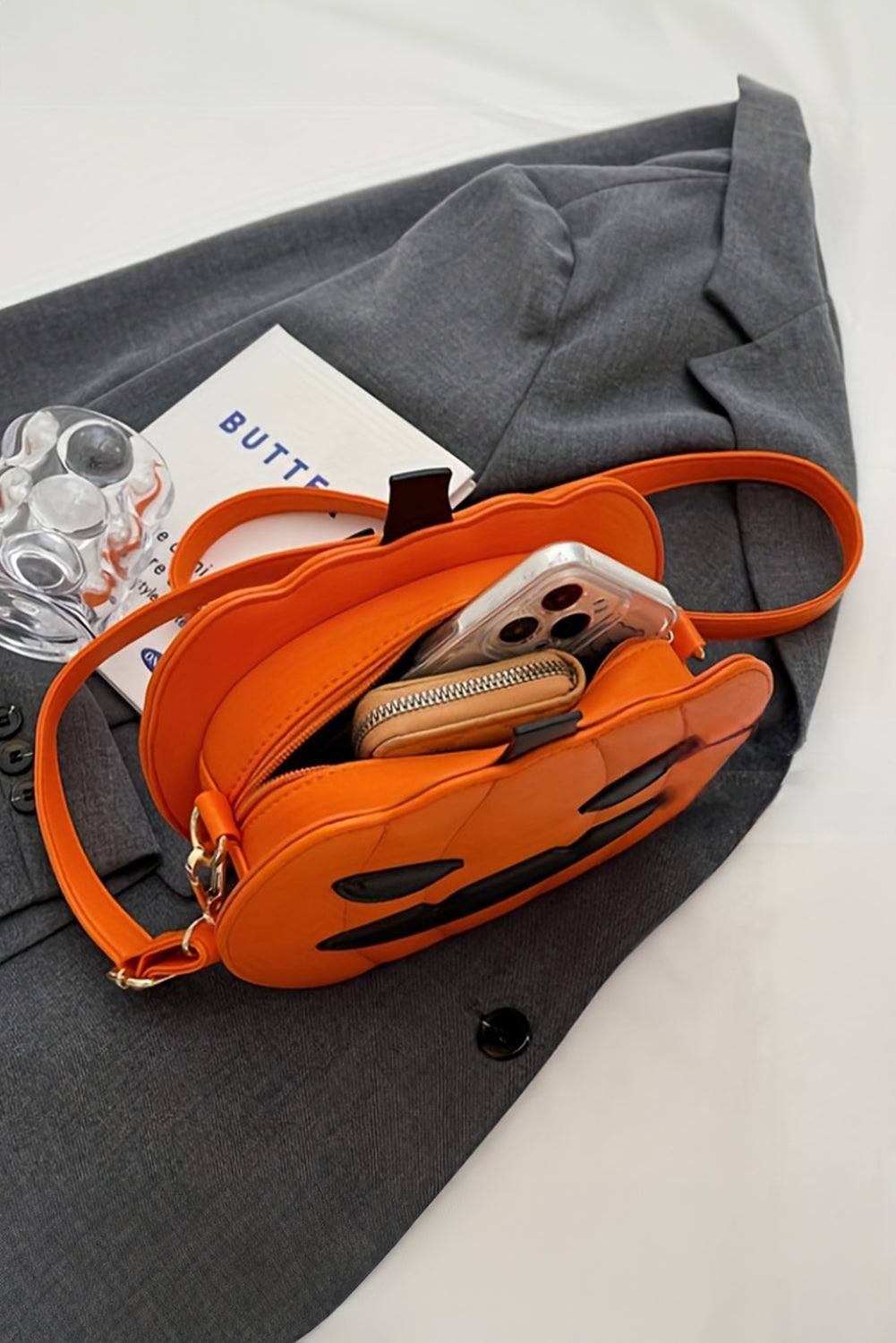 Carrot Devilish Halloween Pumpkin PU Leather Stitched Shoulder Bag