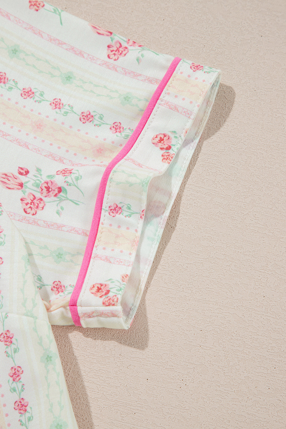 Pink Bow Print Contrast Pipping Short Pajamas Set