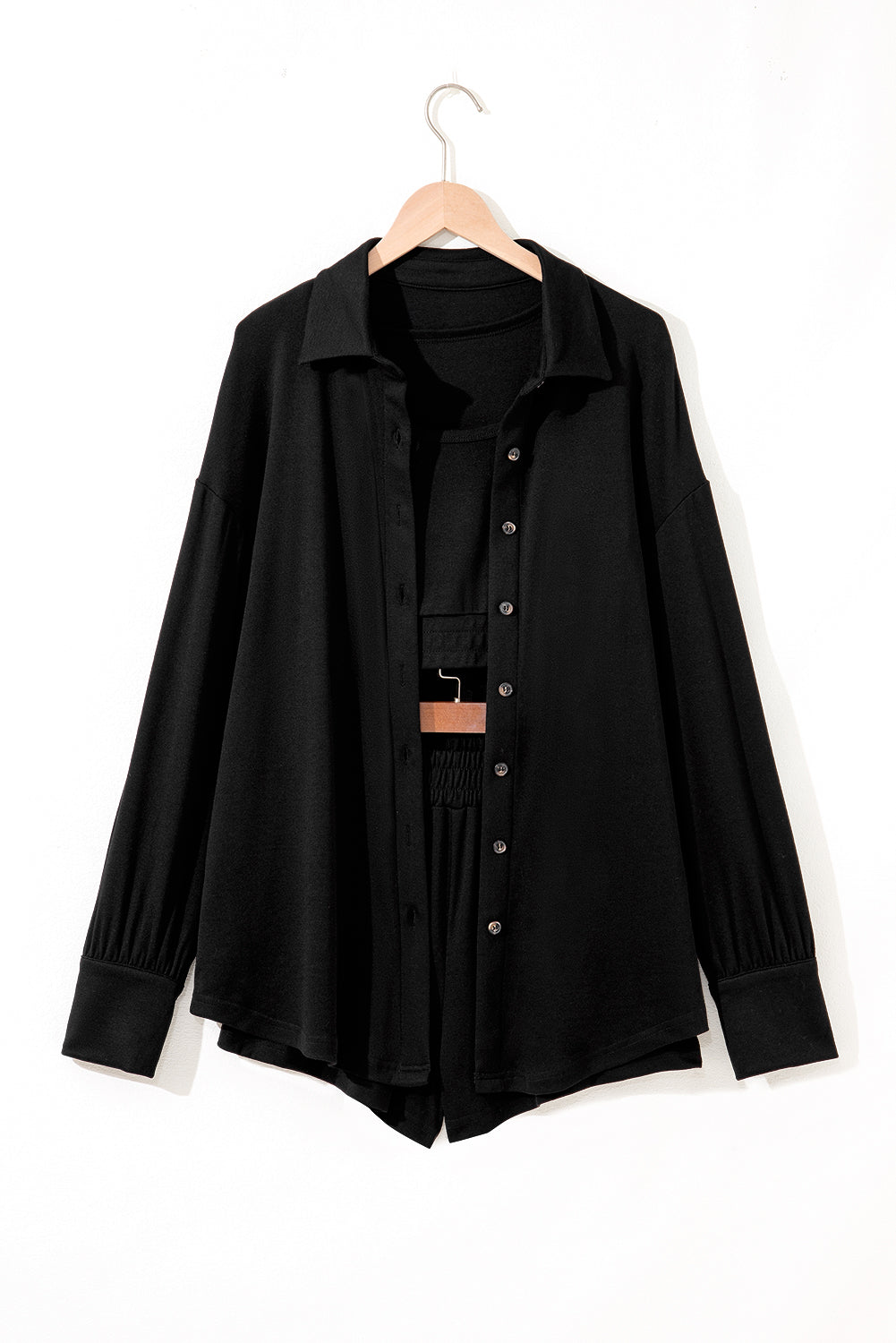 Light Pink 3 Pcs Crop Tank Top Shorts with Cardigan Lounge Set