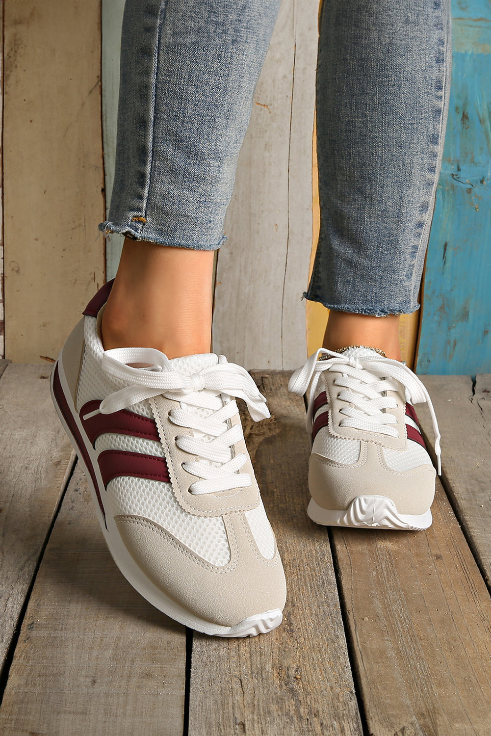 Blackish Green Color Block Patchwork Breathable Lace-up Sneakers