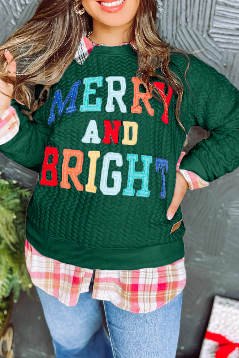 White Merry And Bright Cable Knit Pullover Sweatshirt