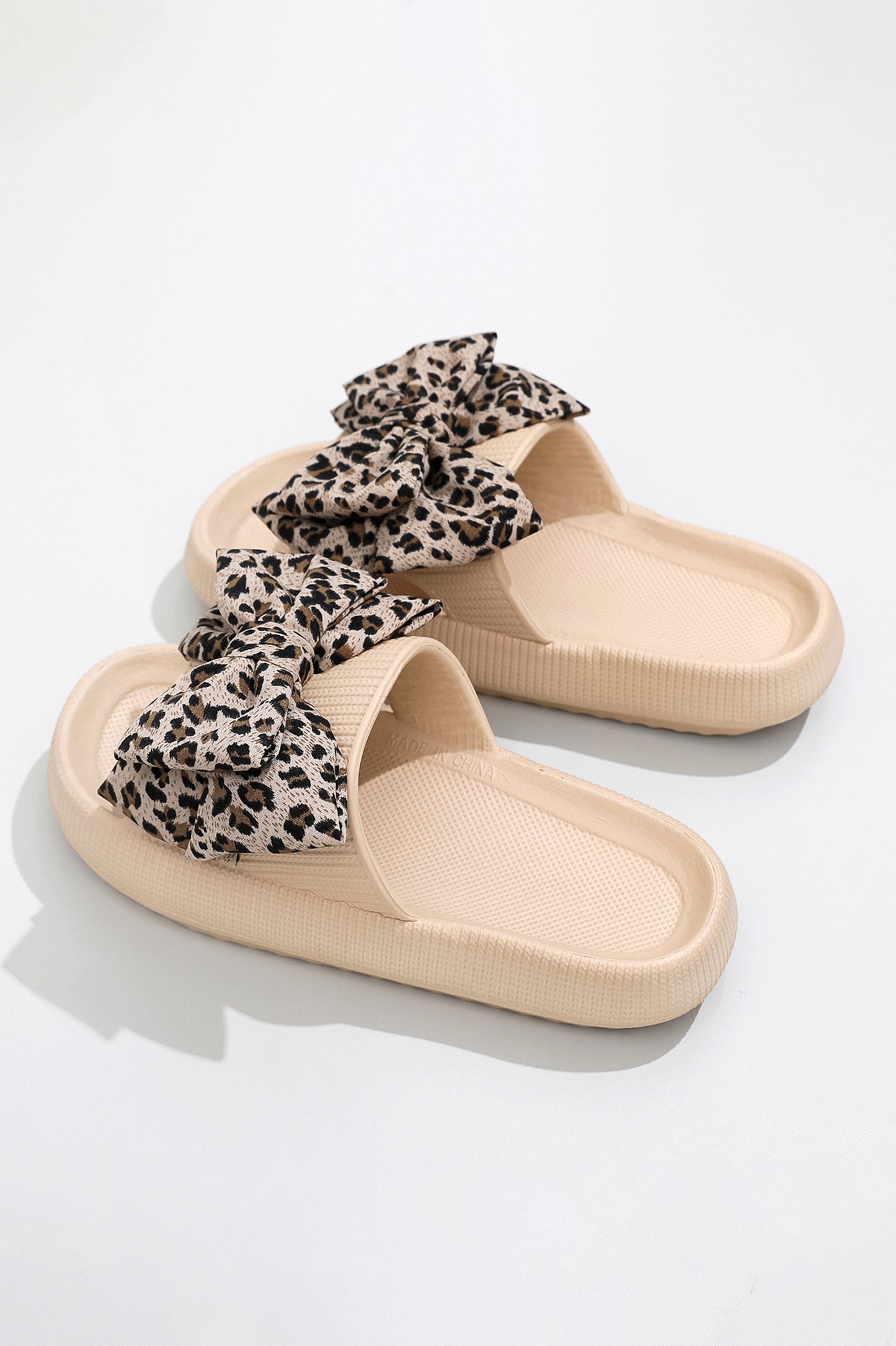 Parchment Leopard Bow Cutout Textured Slippers